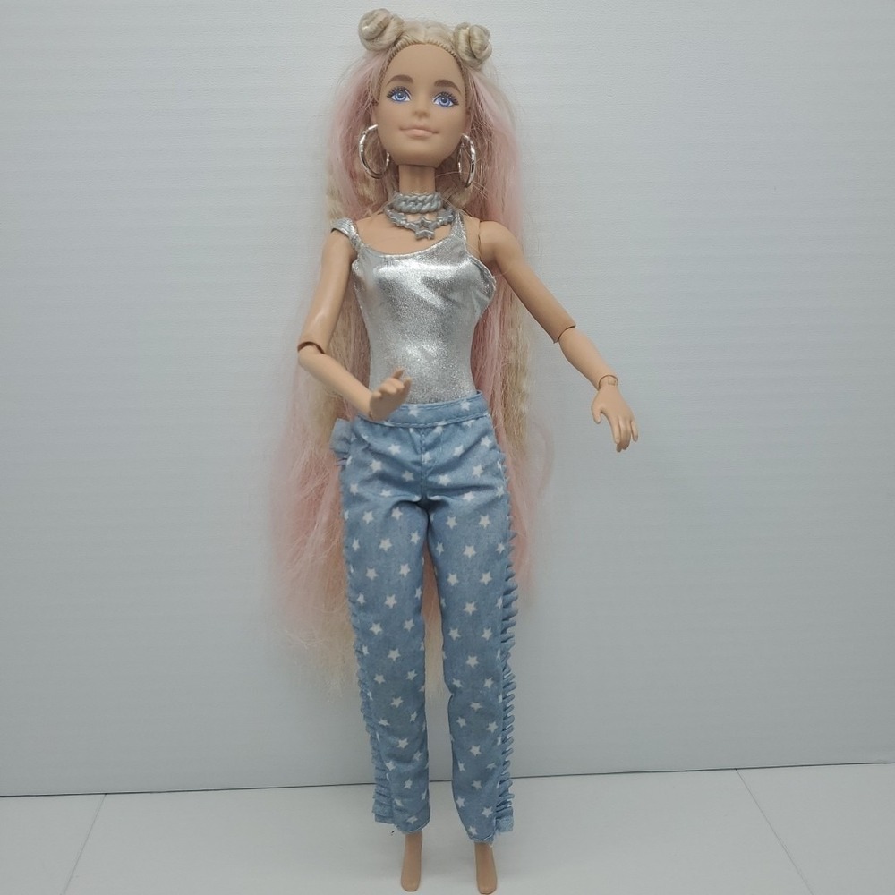 ORIGINAL OUTFIT & HAIR Barbie Extra Doll 2020 #3 Long Blonde‎ Pink Articulated